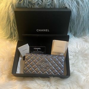Chanel Metallic Grey Long Continental Wallet